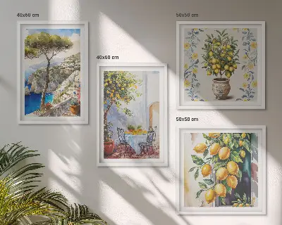 Compoziție de tablouri pentru perete cu motivul lămâi lângă mare