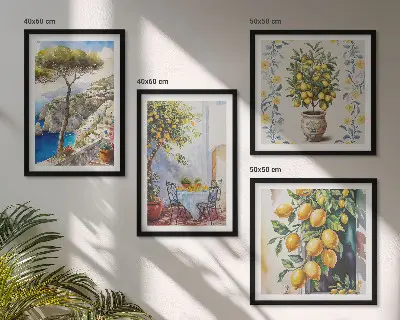 Compoziție de tablouri pentru perete cu motivul lămâi lângă mare