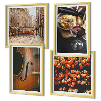 Compoziție de tablouri pentru perete Flori vintage, vin de stradă, vioară