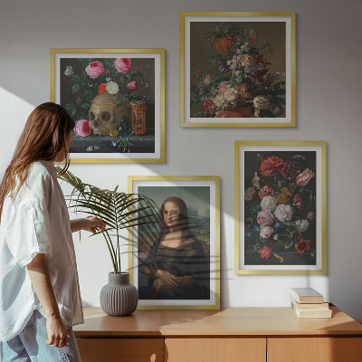 Compoziție de tablouri pentru perete Craniu floral vintage Mona Lisa
