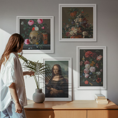 Compoziție de tablouri pentru perete Craniu floral vintage Mona Lisa