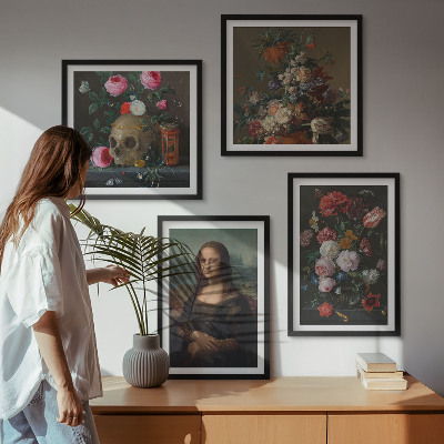 Compoziție de tablouri pentru perete Craniu floral vintage Mona Lisa