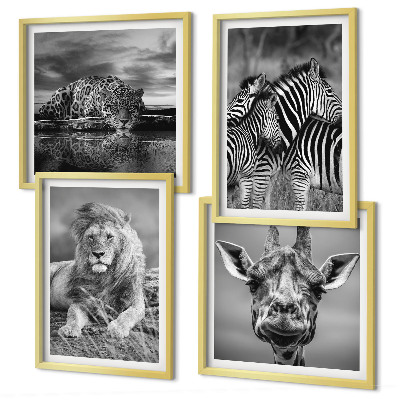 Compoziție de tablouri pentru perete Animale sălbatice Leu Jaguar Girafă Zebre