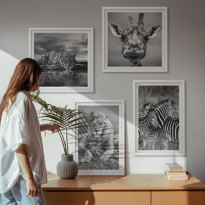 Compoziție de tablouri pentru perete Animale sălbatice Leu Jaguar Girafă Zebre