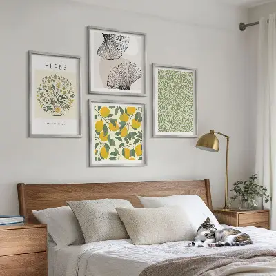 Set de tablouri gata de agățat cu model de ierburi și frunze de lămâie