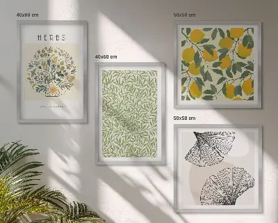Set de tablouri gata de agățat cu model de ierburi și frunze de lămâie
