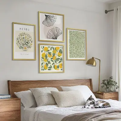 Set de tablouri gata de agățat cu model de ierburi și frunze de lămâie