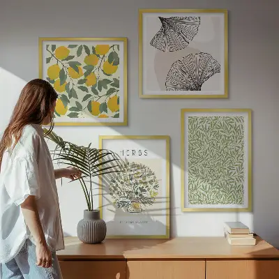 Set de tablouri gata de agățat cu model de ierburi și frunze de lămâie