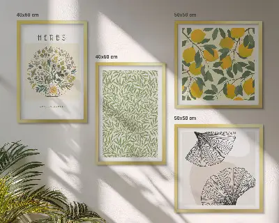 Set de tablouri gata de agățat cu model de ierburi și frunze de lămâie