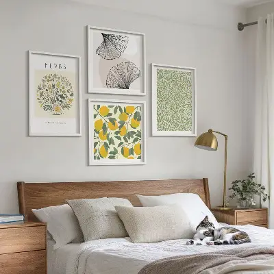 Set de tablouri gata de agățat cu model de ierburi și frunze de lămâie