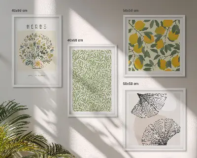 Set de tablouri gata de agățat cu model de ierburi și frunze de lămâie