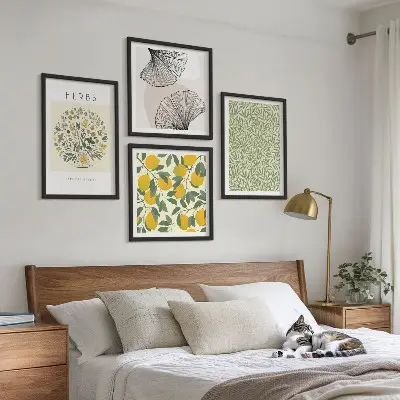 Set de tablouri gata de agățat cu model de ierburi și frunze de lămâie