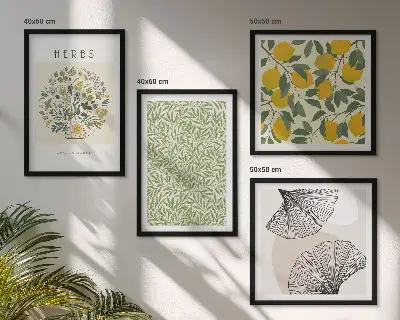 Set de tablouri gata de agățat cu model de ierburi și frunze de lămâie