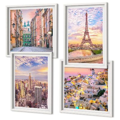 Compoziție de tablouri pentru perete New York Paris Oia Varșovia amurg