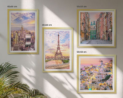 Compoziție de tablouri pentru perete New York Paris Oia Varșovia amurg