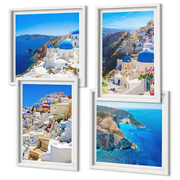 Compoziție de tablouri pentru perete peisaj arhitectural cu Oia din Santorini, Grecia