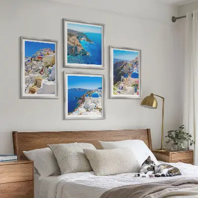 Compoziție de tablouri pentru perete peisaj arhitectural cu Oia din Santorini, Grecia