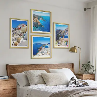 Compoziție de tablouri pentru perete peisaj arhitectural cu Oia din Santorini, Grecia