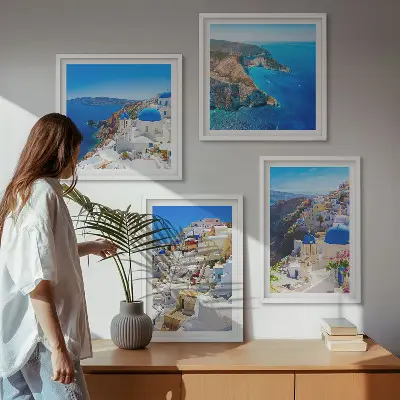 Compoziție de tablouri pentru perete peisaj arhitectural cu Oia din Santorini, Grecia