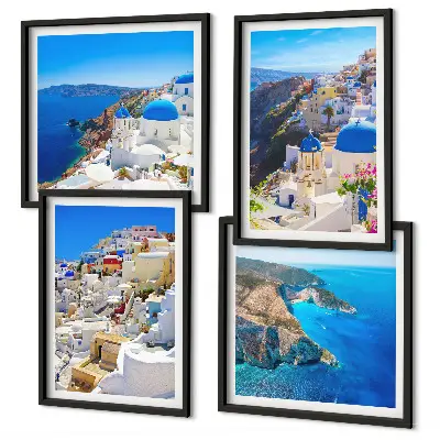 Compoziție de tablouri pentru perete peisaj arhitectural cu Oia din Santorini, Grecia