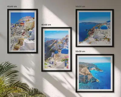 Compoziție de tablouri pentru perete peisaj arhitectural cu Oia din Santorini, Grecia