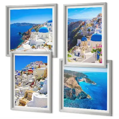 Compoziție de tablouri pentru perete peisaj arhitectural cu Oia din Santorini, Grecia