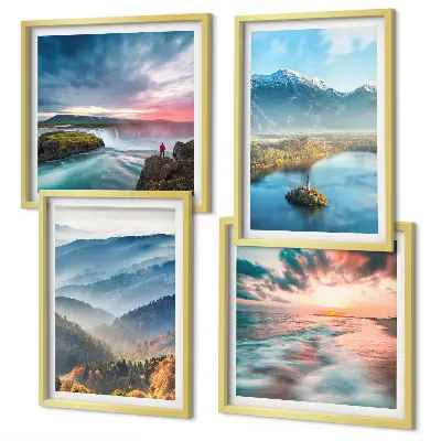 Compoziție de tablouri pentru perete cu peisaje montane și cascade