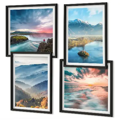 Compoziție de tablouri pentru perete cu peisaje montane și cascade