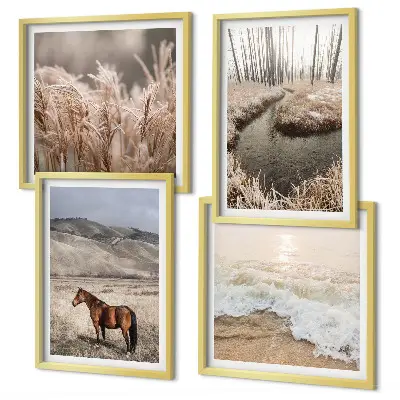 Compoziție de tablouri pentru perete cu peisaj de cai, iarbă de mare și pădure