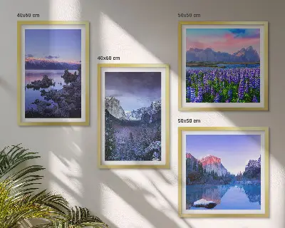 Set de tablouri gata de agățat cu peisaje montane, apă și câmp de flori