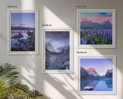 Set de tablouri gata de agățat cu peisaje montane, apă și câmp de flori