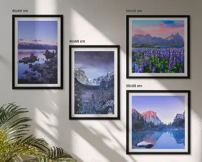Set de tablouri gata de agățat cu peisaje montane, apă și câmp de flori