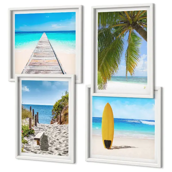 Compoziție de tablouri pentru perete vederi de vacanță pe plajă cu palmieri