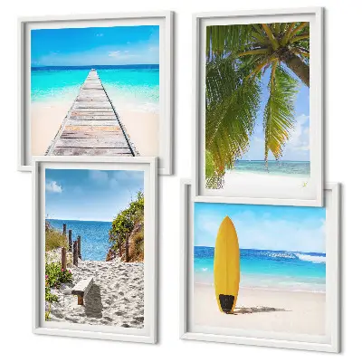Compoziție de tablouri pentru perete vederi de vacanță pe plajă cu palmieri