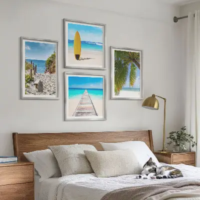 Compoziție de tablouri pentru perete vederi de vacanță pe plajă cu palmieri