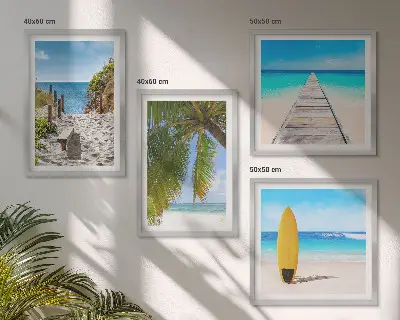 Compoziție de tablouri pentru perete vederi de vacanță pe plajă cu palmieri