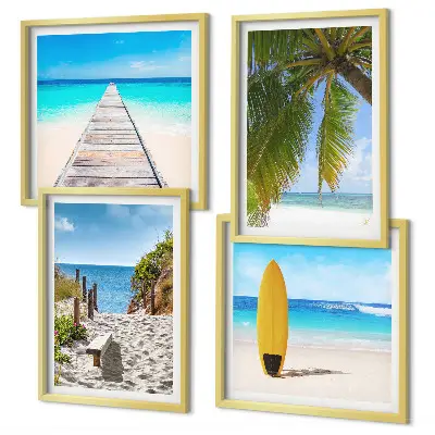 Compoziție de tablouri pentru perete vederi de vacanță pe plajă cu palmieri