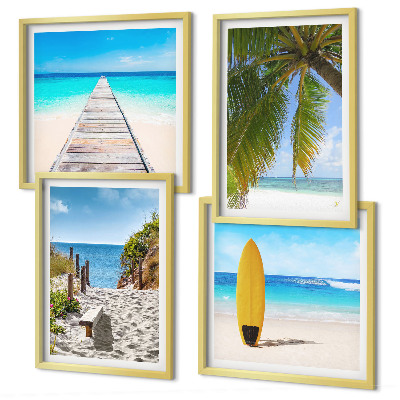 Compoziție de tablouri pentru perete Vederi de vacanță pe plajă, palmieri