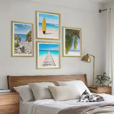 Compoziție de tablouri pentru perete vederi de vacanță pe plajă cu palmieri