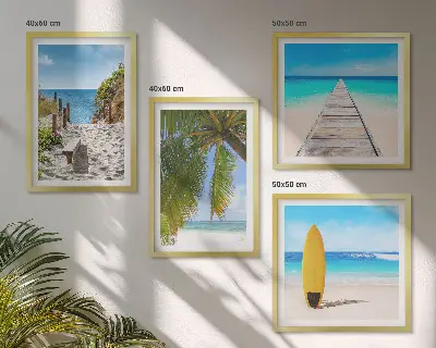 Compoziție de tablouri pentru perete vederi de vacanță pe plajă cu palmieri