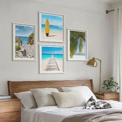 Compoziție de tablouri pentru perete vederi de vacanță pe plajă cu palmieri