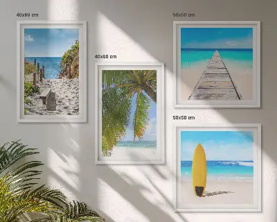 Compoziție de tablouri pentru perete vederi de vacanță pe plajă cu palmieri