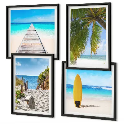 Compoziție de tablouri pentru perete vederi de vacanță pe plajă cu palmieri