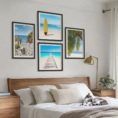 Compoziție de tablouri pentru perete vederi de vacanță pe plajă cu palmieri