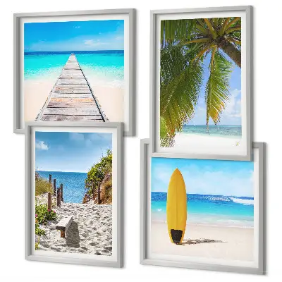 Compoziție de tablouri pentru perete vederi de vacanță pe plajă cu palmieri
