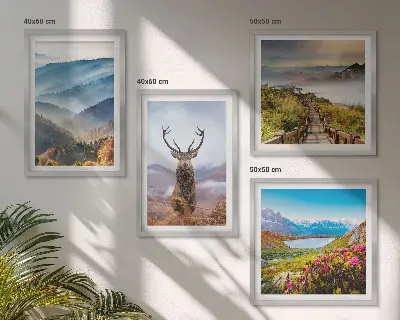Set tablouri Peisaj montan lac cerb gata de agățat