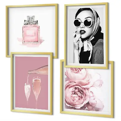 Compoziție de tablouri pentru perete cu accesorii elegante în nuanțe de roz