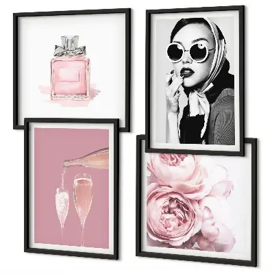 Compoziție de tablouri pentru perete cu accesorii elegante în nuanțe de roz