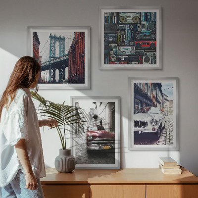Compoziție de tablouri pentru perete Mașini vechi din Brooklyn, sunet retro