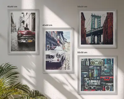 Compoziție de tablouri pentru perete cu mașini vechi din Brooklyn și estetică retro